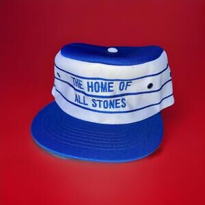 Vintage “The Home Of All Stones” Striped Pillbox Style YR YoungAn SnapBack Hat